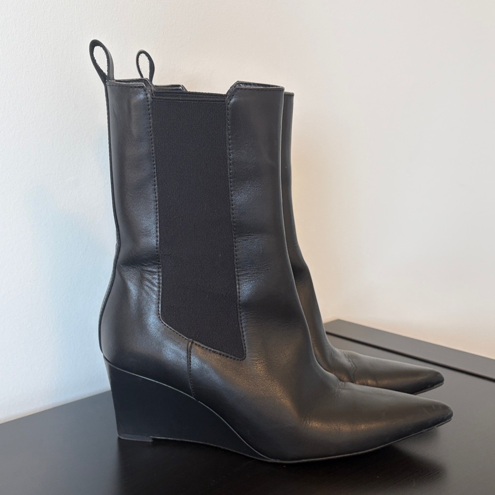 Zara Black Leather Ankle Booties Size 37